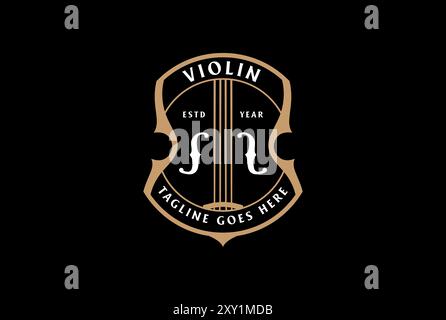 Retro Vintage Violin Badge Emblem Label Logo Design Vector Stock Vector
