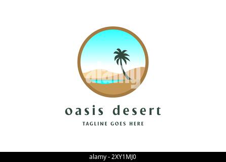 Circular Arabian Oasis Desert Lake with Palm Date Logo Design Vector Stock Vector