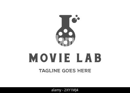 Vintage Retro Film Reel with Lab Glass for Movie Cinema Logo Design Stock Vector