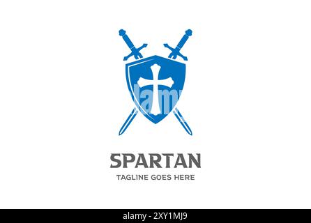 Vintage Greek Roman Shield with Sword Blade Logo Design Vector Stock Vector