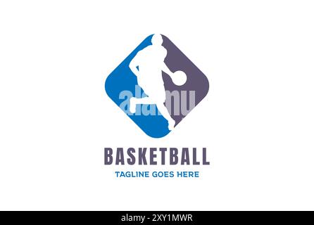 Man Male Silhouette Dribbling for Basketball Team Sport Club or League Competition Logo Design Vector Stock Vector