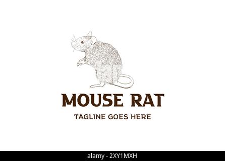 Vintage Hand Drawn Mice Mouse Rat Shrew Logo Design Stock Vector