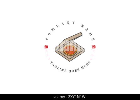 Retro Vintage Pizza Pizzeria Paper Box Badge Emblem Label Stamp Logo Design Vector Stock Vector