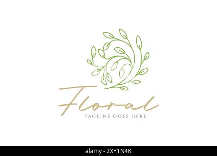 Elegant Flower Floral Leaf Line Outline Logo Design Vector Stock Vector