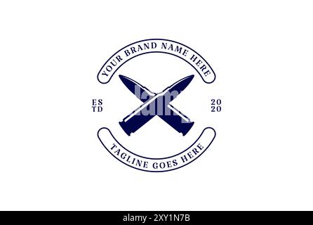 Retro vintage Crossed Bullet Cartridge Projectile for Army Military Arm Gun Shot Badge Emblem Label Logo Design Vector Stock Vector