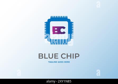 Blue Electronic Processor Chip for CPU Technology or Artificial Intelligence Logo Design Vector Stock Vector