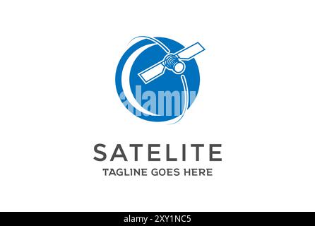 Simple Modern Planet Earth with Satellite for Space Technology or Science Logo Design Vector Stock Vector