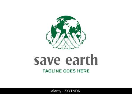 Hand with World Globe Earth Planet for Save Environment Logo Design Vector Stock Vector