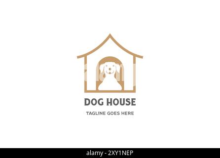 Retro Vintage Simple Minimalist Dog Puppy House Logo Design Vector Stock Vector