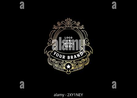 Vintage Retro Royal Golden Elegant Crest Blank Frame Border Logo Design Vector Stock Vector
