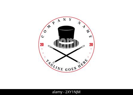 Retro Vintage Magic Hat and Stick Wand for Magic Show Logo Design Vector Stock Vector