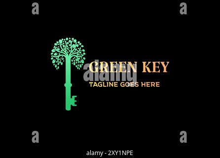 Key with Green Leaf Tree Plant Logo Design Vector Stock Vector