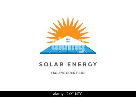 Modern House Sun and Solar Panel for Renewable Energy Logo Design Vector Stock Vector