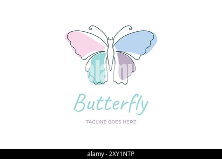 Beauty Flying Butterfly with Simple Minimalist Line Art Style Logo Design Vector Stock Vector