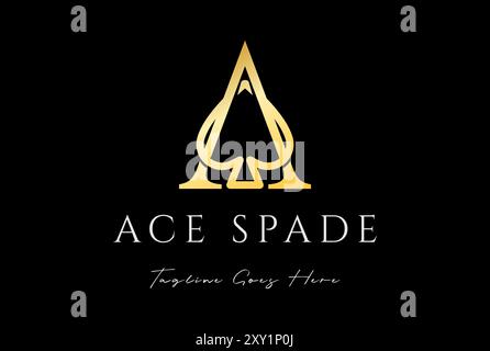 Luxury Golden Letter A for Ace Spade Scoop Monogram Logo Design Vector Stock Vector