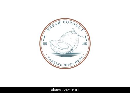 Vintage Retro Young Coconut for Drink Product Label Badge Emblem Sticker Logo Design Vector Stock Vector