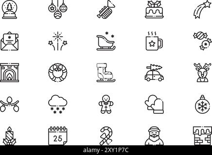 Christmas icons collection is a vector illustration with editable stroke. Stock Vector
