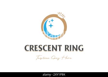 Simple Minimalist Crescent Star with Bracelet Ring for Gem Jewelry Diamond Boutique Logo Design Vector Stock Vector