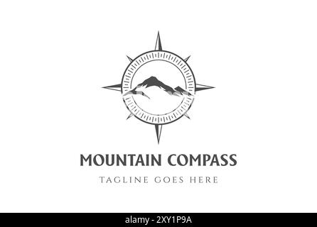 Retro Vintage Mount Compass Mountain Peak for Travel Adventure Logo Design Vector Stock Vector