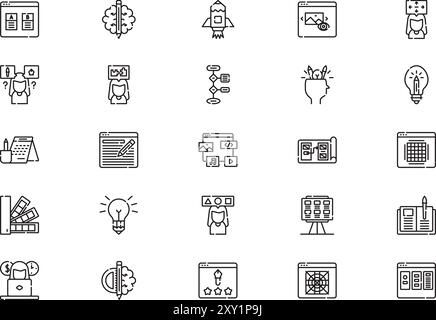 Design thinking icons collection is a vector illustration with editable stroke. Stock Vector