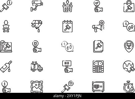 Auction icons collection is a vector illustration with editable stroke. Stock Vector