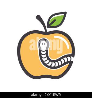 Worm in an apple. A cartoon illustration of a worm in an apple. The image symbolizes hidden dangers and the importance of being cautious. Stock Vector