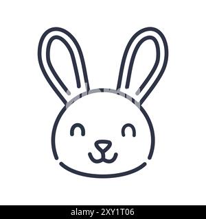 Happy bunny outline illustration. Adorable outline illustration of a bunny rabbit with a cheerful expression. The image conveys happiness, innocence, Stock Vector