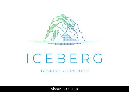 Geometric Ice Rock Mountain or Iceberg Line Outline Stroke Style Logo Design Vector Stock Vector