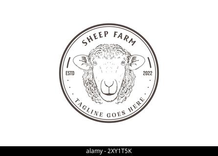 Vintage Retro Sheep Lamb Livestock Farm Badge Emblem Stamp Label logo design Stock Vector