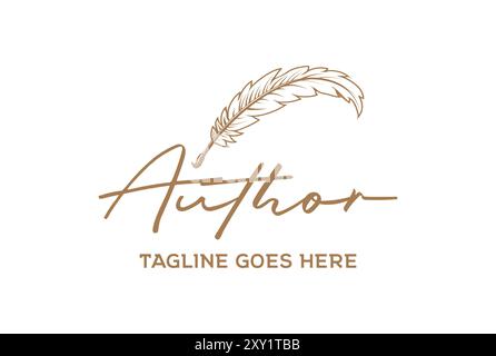Elegant Luxury Quill Feather Pen Signature Handwriting logo design vector Stock Vector