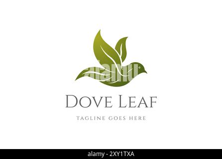 Flying Green Pigeon Dove Bird with Leaf Leaves Wings Logo Design Vector Stock Vector