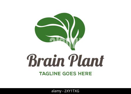 Green Brain shape Leaf Plant for Environment Mind Intelligent Logo Design Vector Stock Vector