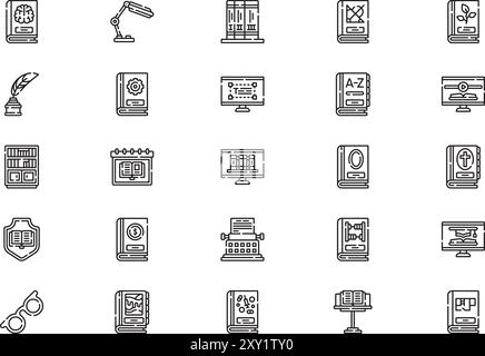 Literacy icons collection is a vector illustration with editable stroke. Stock Vector