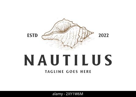 Retro Vintage Hand Draw Sketch Ocean Seashell Nautilus Logo Design Vector Stock Vector