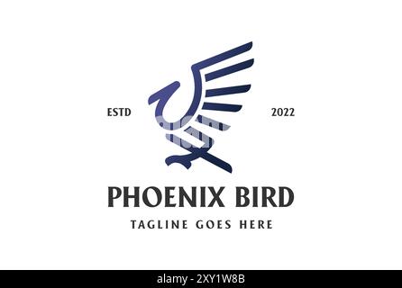 Simple Minimalist Phoenix Bird Line Outline Logo Design Inspiration Stock Vector