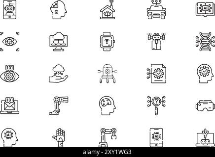 Artificial intelligence icons collection is a vector illustration with editable stroke. Stock Vector