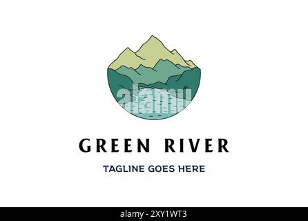 Mountain Hill with River Creek Dam Lake Logo Design Vector Stock Vector