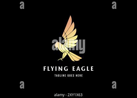 Luxury Golden Flying Eagle Hawk Falcon Phoenix Monogram Logo Design Vector Stock Vector