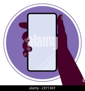 African American man holding a smartphone. Phone in hand. Vector illustration Stock Vector