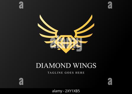 Elegant Luxury Diamond Gem Stone with Wings for Jewelry Boutique Store Logo Design Vector Stock Vector