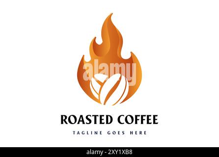 Modern Fire Flame with Coffee Bean for Roasted Product Label Logo Design Vector Stock Vector