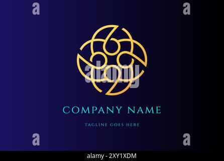 Elegant Luxury Golden Flower Monogram Line Logo Design Vector Stock Vector