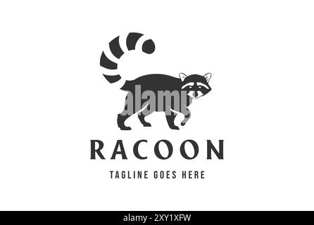 Vintage Retro Standing Walk Raccoon Tail Silhouette Logo Design Vector Stock Vector