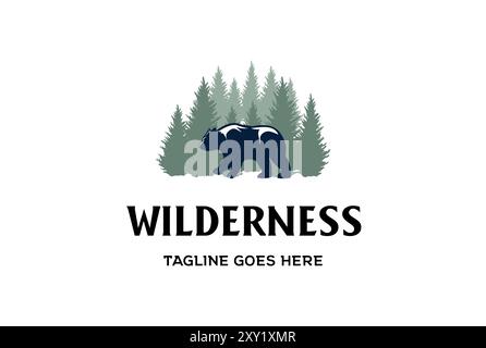 Ice Polar Bear with Pine Cedar Spruce Conifer Cypress Larch Fir Trees Forest for Outdoor Adventure Logo Design Vector Stock Vector