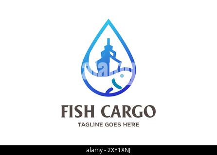 Water Drop with Fish and Ship Vessel for Fisherman Logo Design Vector Stock Vector
