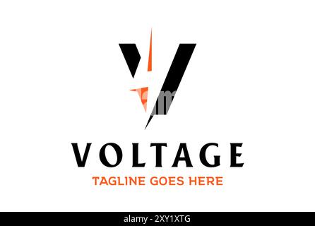 Initial Letter V with Light Energy for Voltage Electricity Logo Design Vector Stock Vector