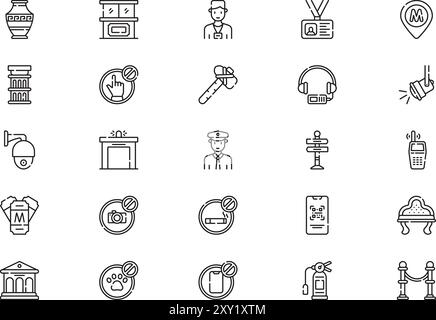 Museum icons collection is a vector illustration with editable stroke. Stock Vector