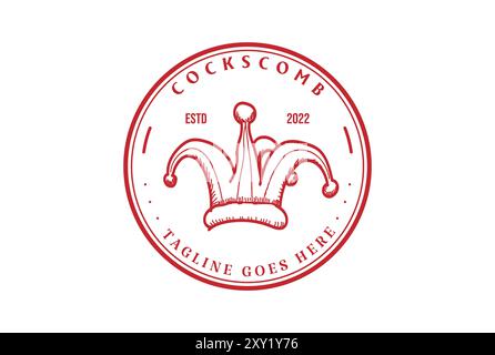 Vintage Retro Clown Cockscomb Hat Cap Badge Emblem Label Stamp Logo Design Vector Stock Vector