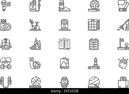 Active lifestyle icons collection is a vector illustration with editable stroke. Stock Vector