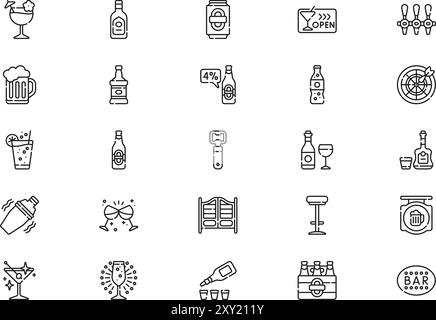 Bar icons collection is a vector illustration with editable stroke. Stock Vector